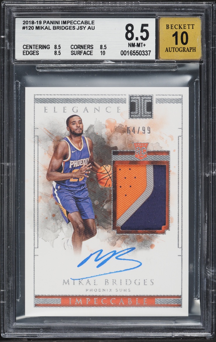 2018 Panini Impeccable Mikal Bridges ROOKIE PATCH AUTO /99 #120 BGS 8.5 NM-MT+