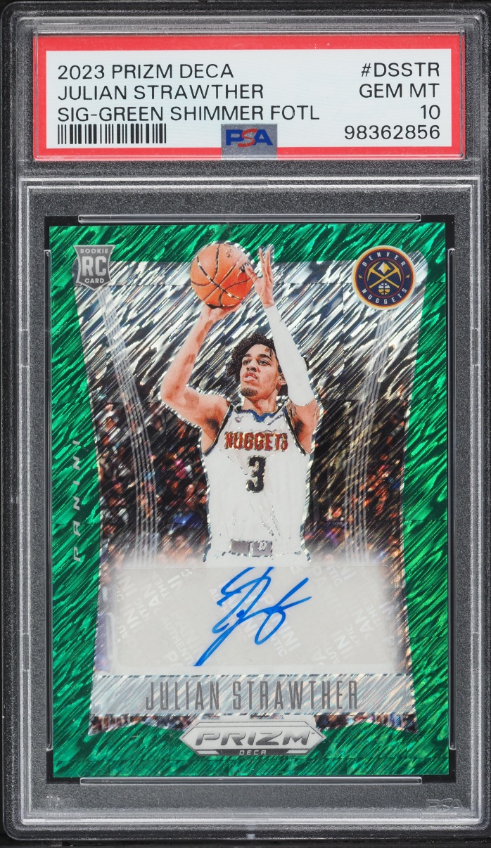 2023 Panini Prizm Deca Green Shimmer FOTL Julian Strawther ROOKIE AUTO /25 #DS-STR PSA 10 GEM