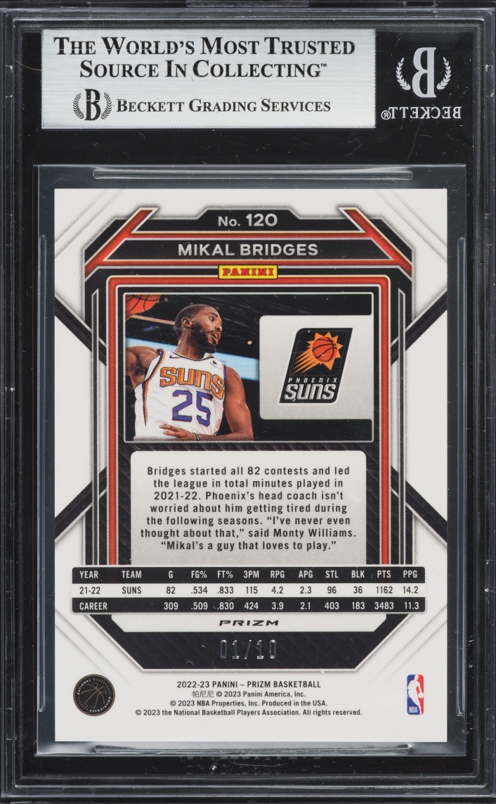 2022 Panini Prizm Gold Mikal Bridges 1/10 #120 BGS 8 NM-MT
