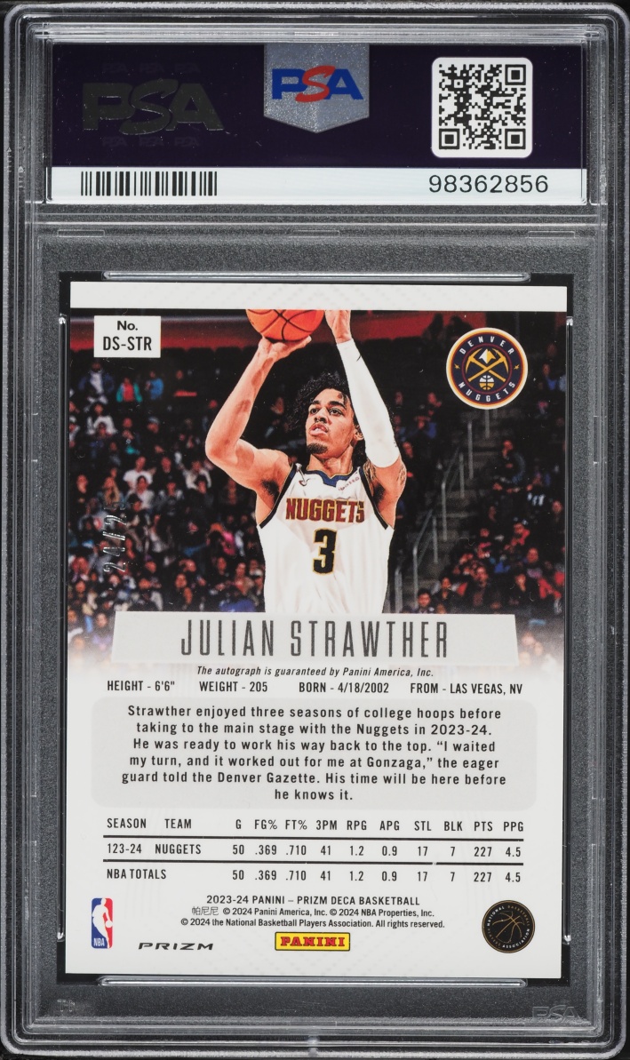 2023 Panini Prizm Deca Green Shimmer FOTL Julian Strawther ROOKIE AUTO /25 #DS-STR PSA 10 GEM