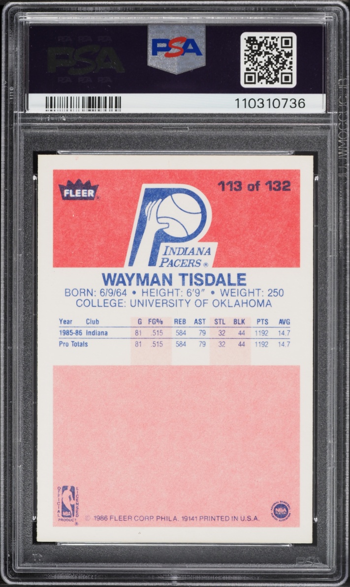 1986 Fleer Basketball Wayman Tisdale ROOKIE #113 PSA 9 MINT