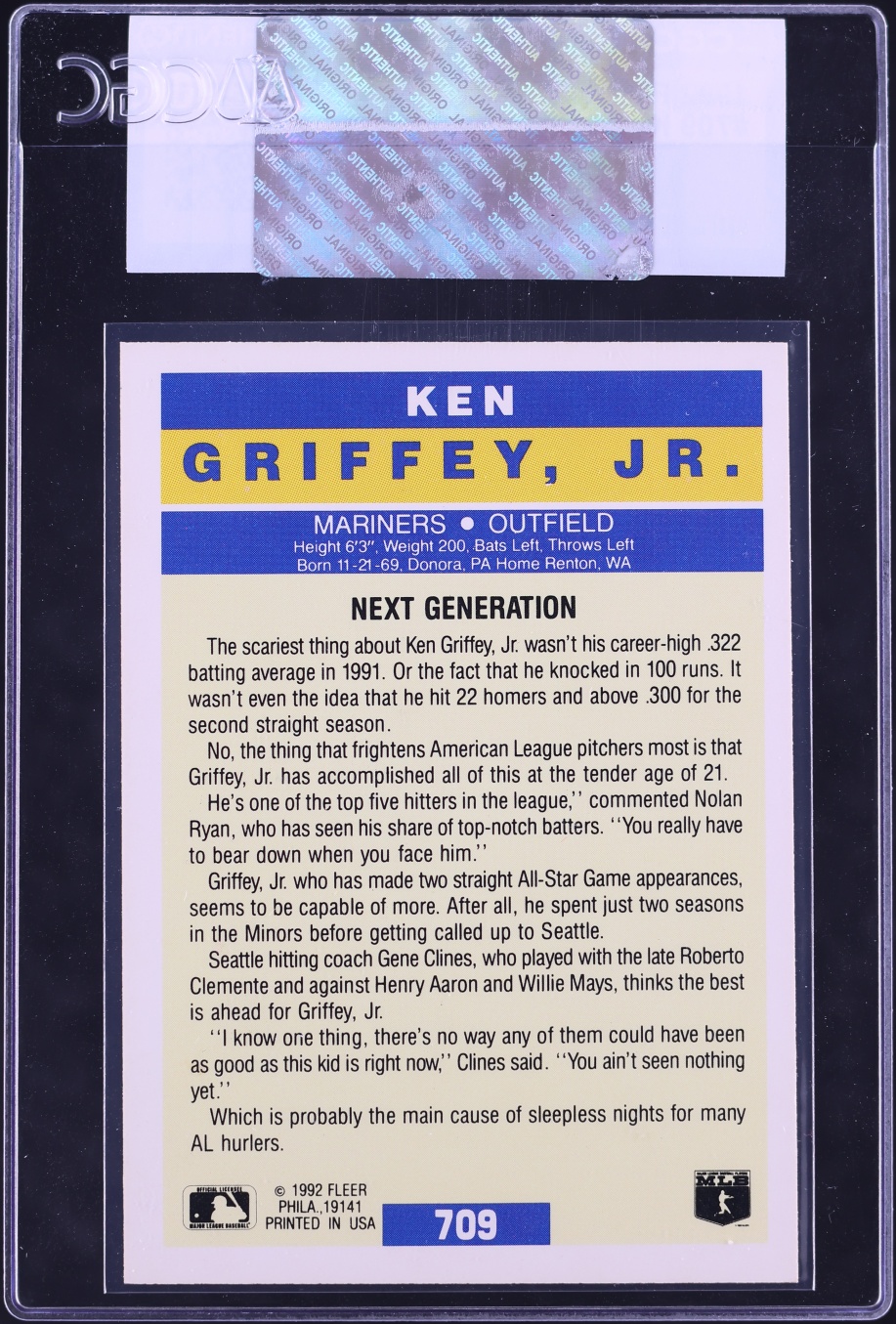 1992 Fleer Ken Griffey Jr. #709 CGC AUTH