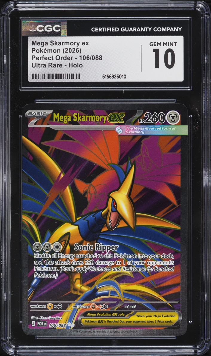 2026 Pokemon Mega Evolution Perfect Order Full Art Mega Skarmory Ex #106 CGC 10 GEM MINT