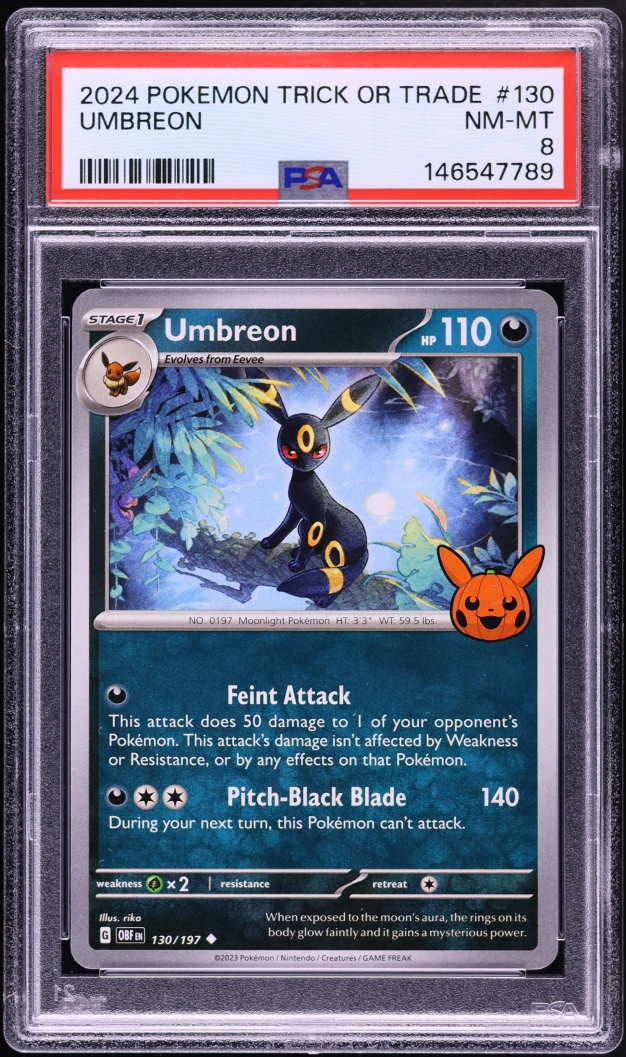 2024 Pokemon Scarlet & Violet Obsidian Flames Trick Or Trade Umbreon #130 PSA 8 NM-MT
