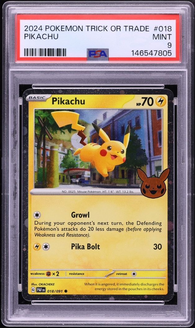 2024 Pokemon Scarlet & Violet Paldean Fates Trick Or Trade Holo Pikachu #18 PSA 9 MINT