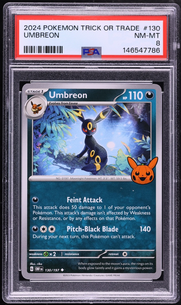 2024 Pokemon Scarlet & Violet Obsidian Flames Trick Or Trade Umbreon #130 PSA 8 NM-MT