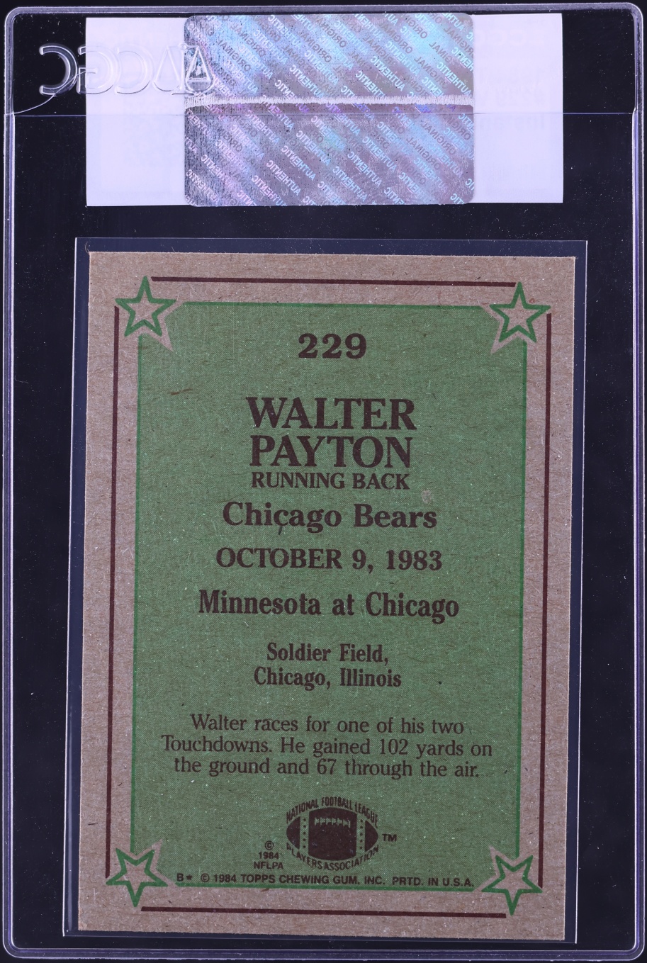 1984 Topps Football Walter Payton INSTANT REPLAY #229 CGC AUTH