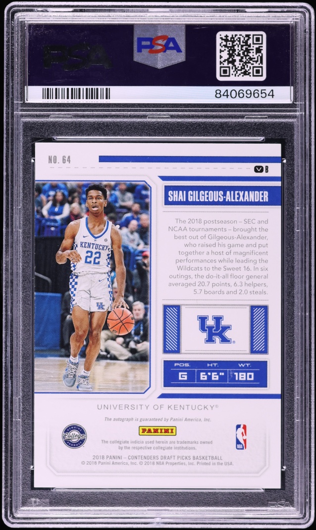 2018 Panini Contenders Cracked Ice Shai Gilgeous-Alexander ROOKIE AUTO /23 #64 PSA 9 MINT