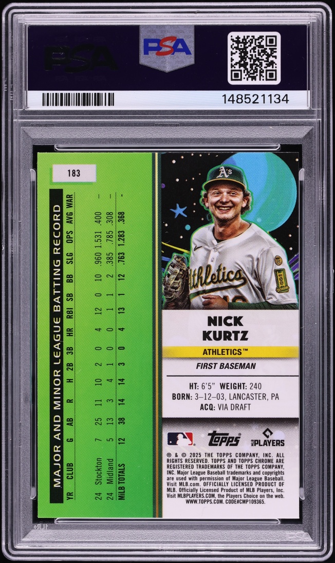 2025 Topps Chrome Cosmic Nick Kurtz ROOKIE #183 PSA 9 MINT