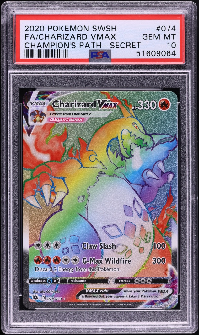 2020 Pokemon Sword & Shield Champion's Path Rainbow Rare Charizard VMAX #74 PSA 10 GEM MINT