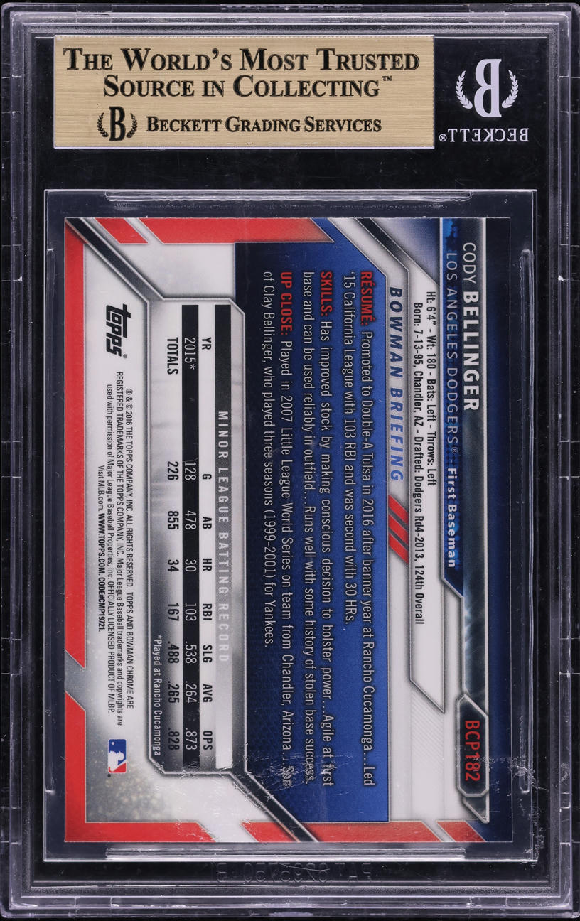 2016 Bowman Chrome Prospects Cody Bellinger ROOKIE #BCP182 BGS 9.5 GEM MINT