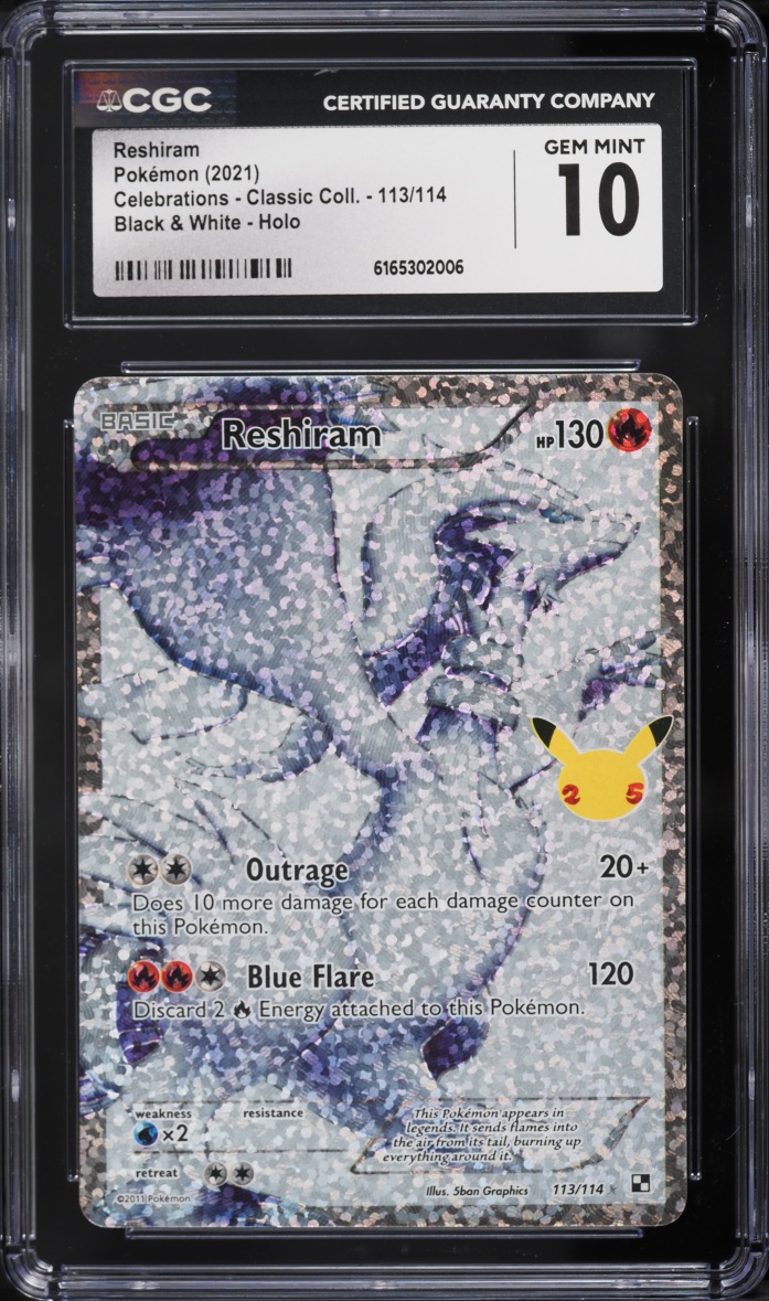 2021 Pokemon SWSH Celebrations Classic Collection Full Art Reshiram #113 CGC 10 GEM MINT