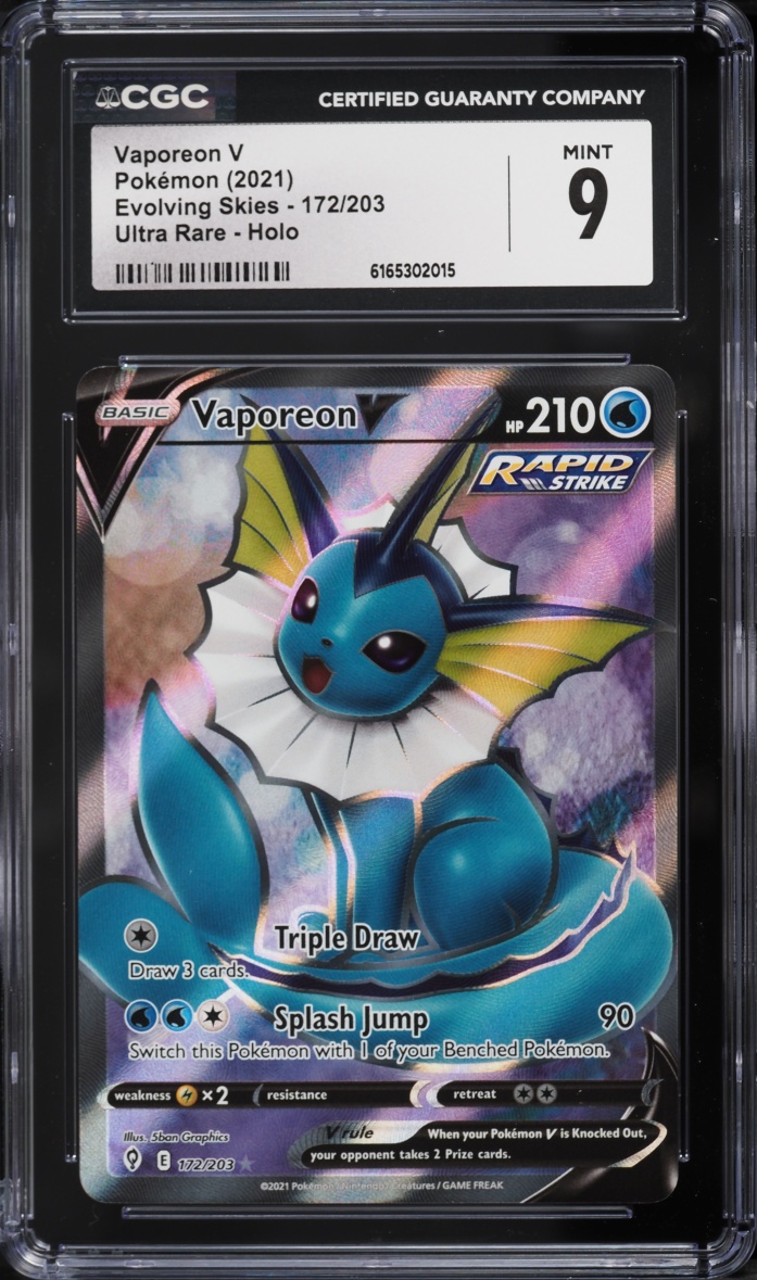 2021 Pokemon Sword & Shield Evolving Skies Full Art Vaporeon V #172 CGC 9 MINT