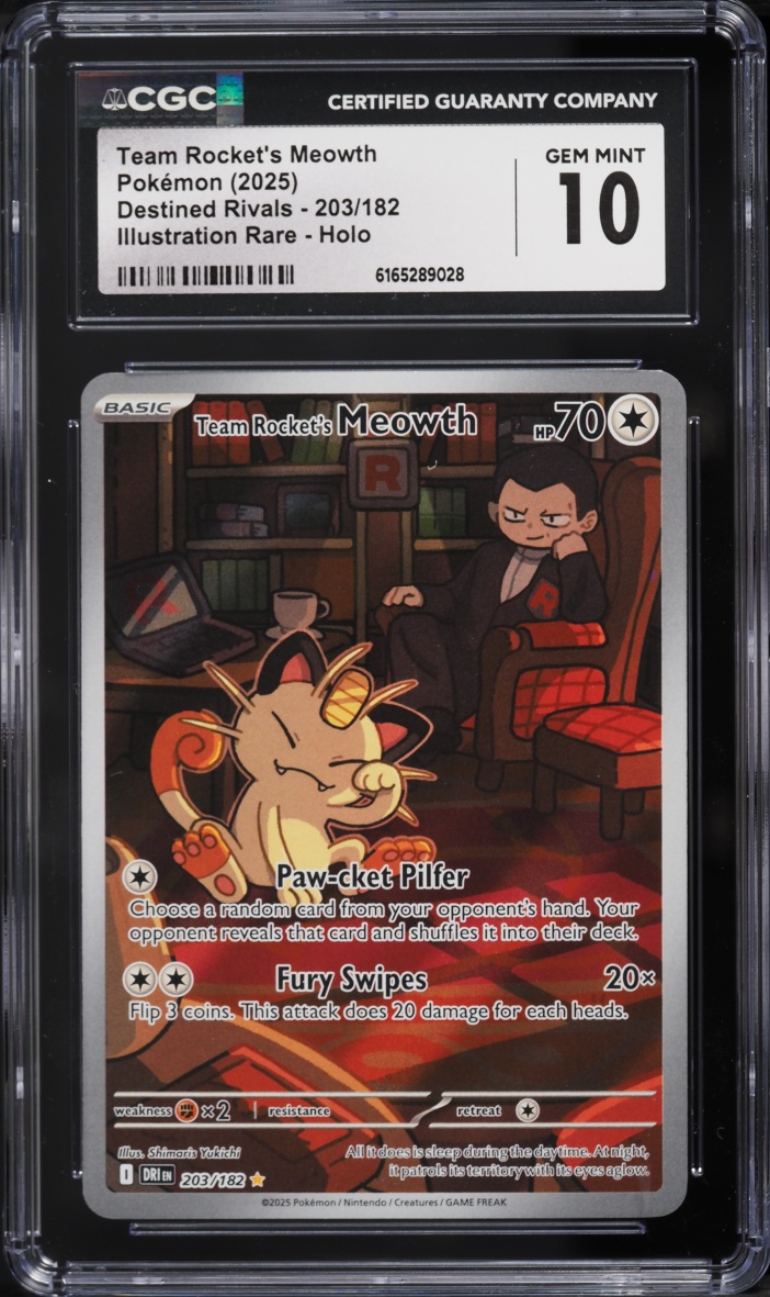 2025 Pokemon Scarlet & Violet Destined Rivals IR Team Rocket's Meowth #203 CGC 10 GEM MINT