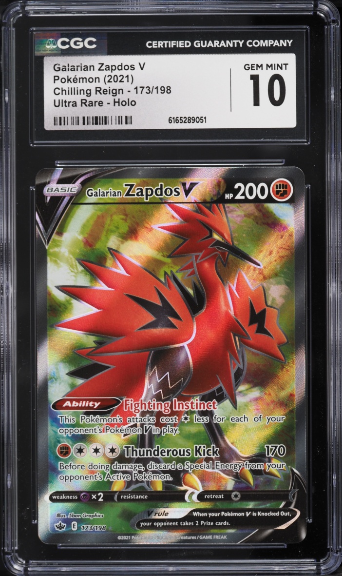 2021 Pokemon Sword & Shield Chilling Reign Full Art Galarian Zapdos V #173 CGC 10 GEM MINT