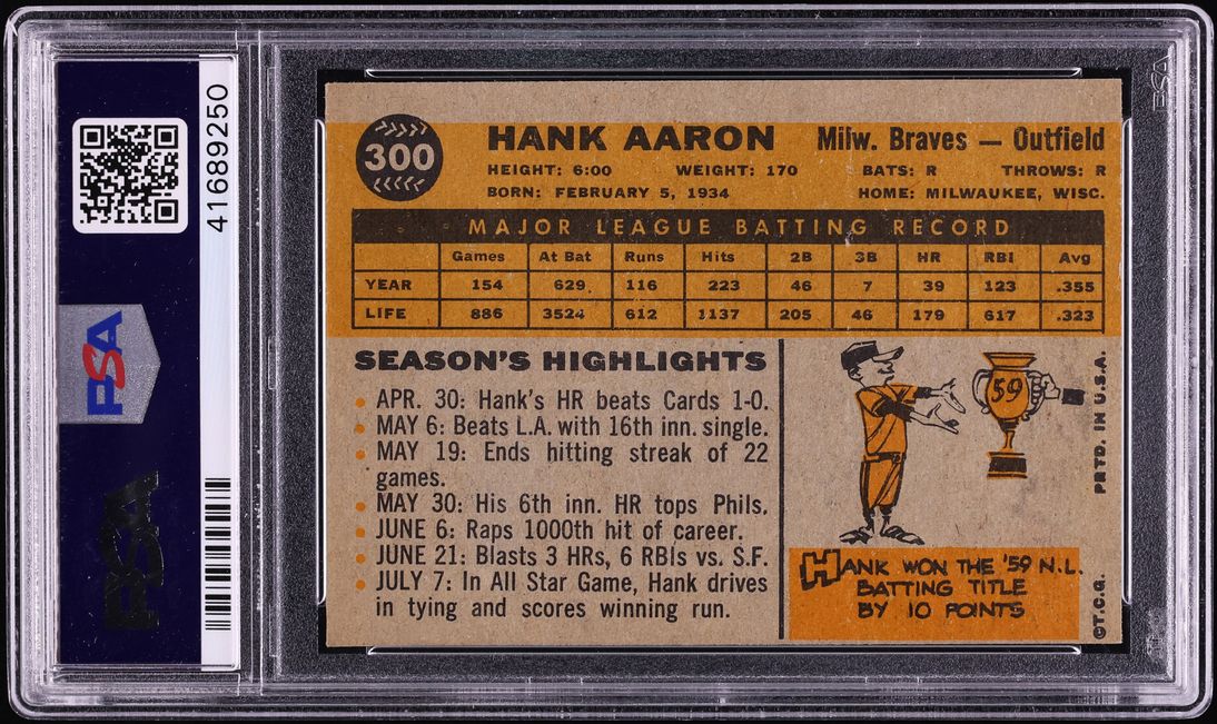 1960 Topps Hank Aaron #300 PSA 7(oc) NRMT