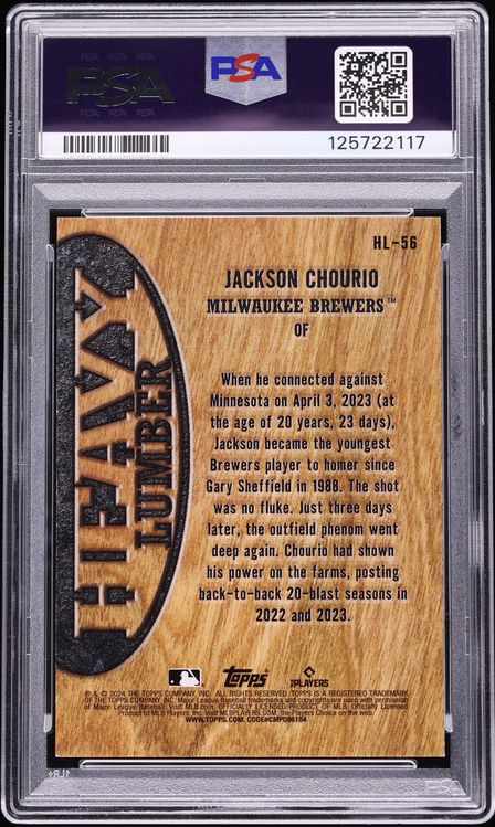 2024 Topps Heavy Lumber Update Jackson Chourio ROOKIE #HL56 PSA 9 MINT