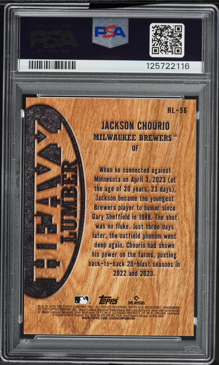 2024 Topps Heavy Lumber Jackson Chourio ROOKIE #HL56 PSA 9 MINT