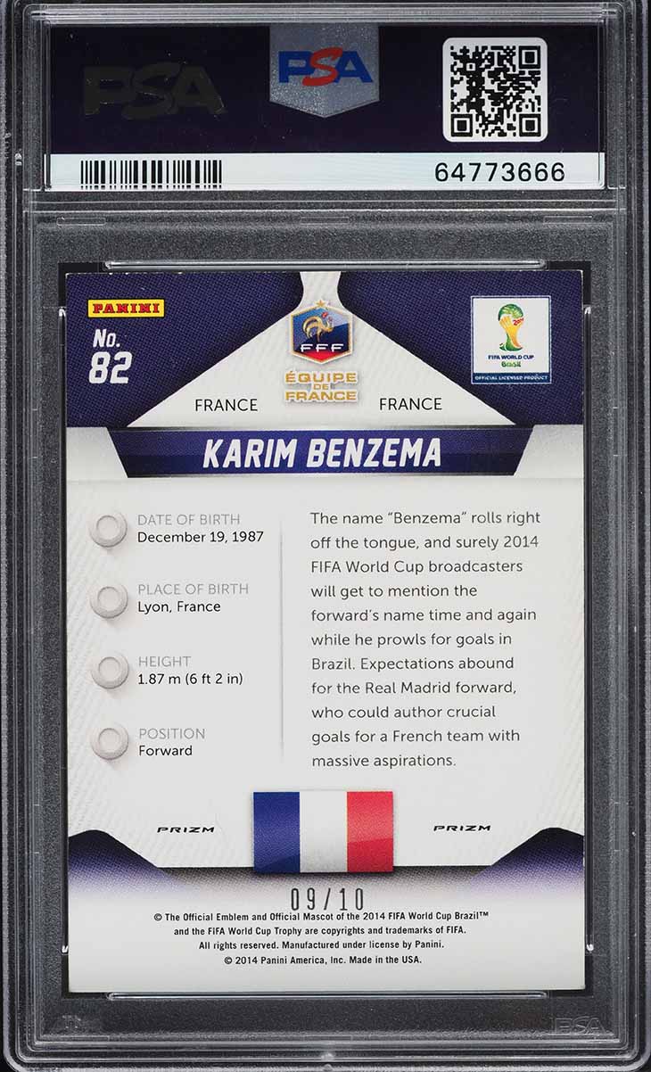2014 Panini Prizm World Cup Gold Karim Benzema /10 #82 PSA 8 NM-MT