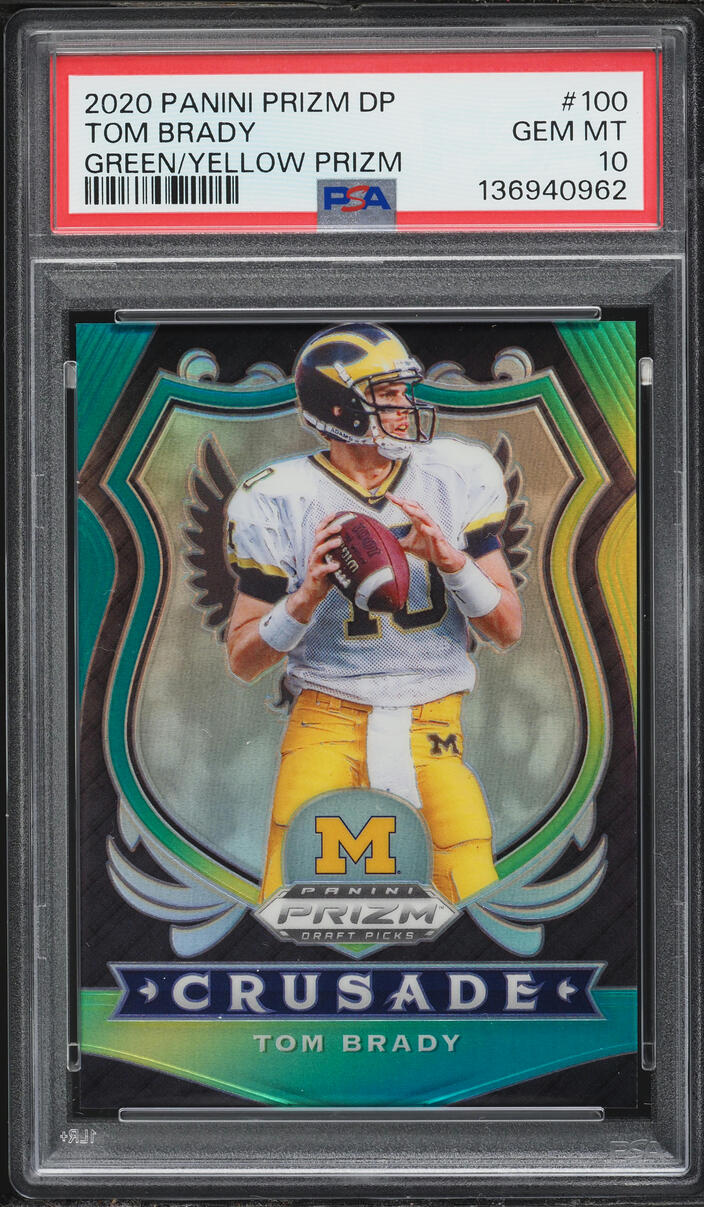 2020 Panini Prizm Draft Picks Green Yellow Tom Brady /249 #100 PSA 10 GEM MINT