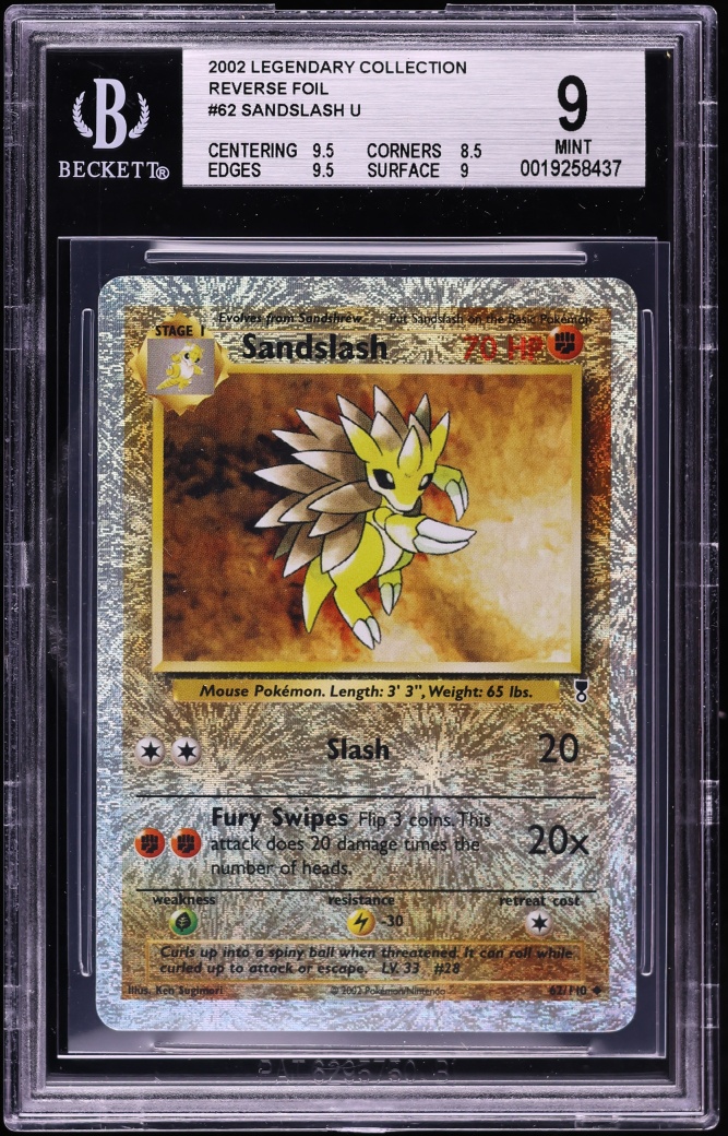 2002 Pokemon Legendary Collection Reverse Holo Sandslash #62 BGS 9 MINT