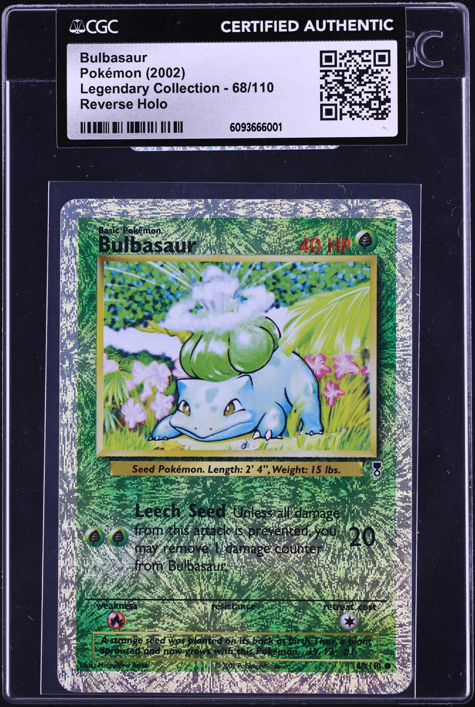 2002 Pokemon Legendary Collection Reverse Holo Bulbasaur #68 CGC AUTH ...