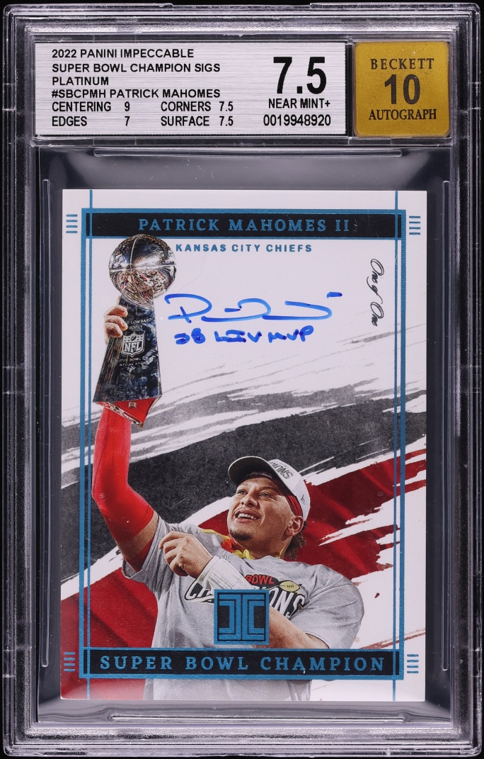 2022 Panini Impeccable Super Bowl Champion Platinum Patrick Mahomes AUTO 1/1 #SBCPMH BGS 7.5