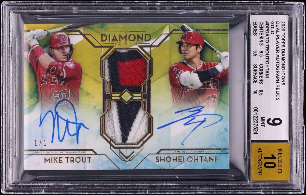 2020 Topps Diamond Icons Gold Mike Trout Shohei Ohtani PATCH AUTO 1/1 #DPDA-TO BGS 9 MINT