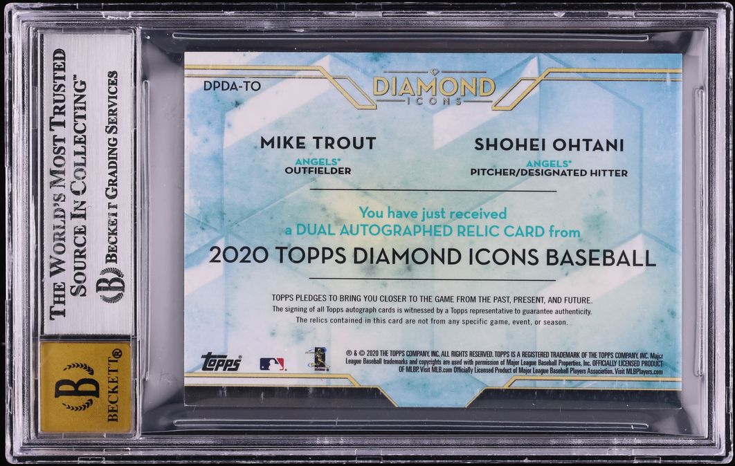 2020 Topps Diamond Icons Gold Mike Trout Shohei Ohtani PATCH AUTO 1/1 #DPDA-TO BGS 9 MINT