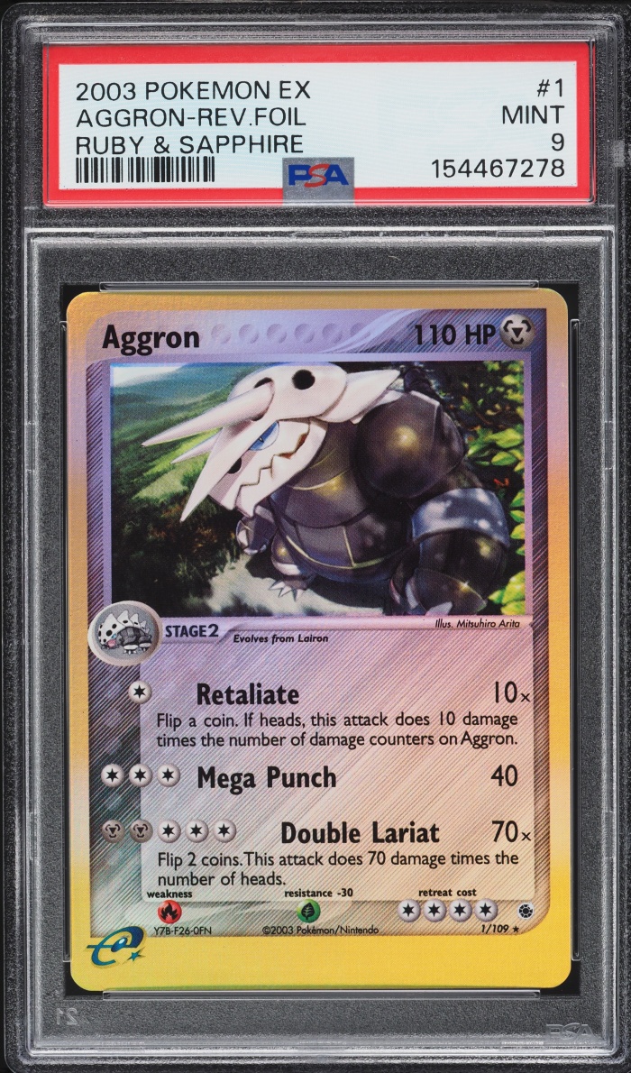 2003 Pokemon EX Ruby & Sapphire Reverse Holo Aggron #1 PSA 9 MINT