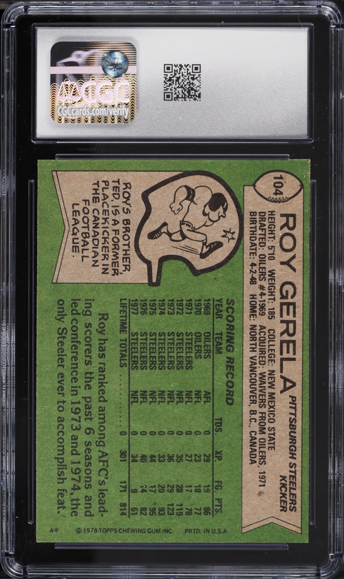 1978 Topps Football Roy Gerela #104 CGC 6.5 EXMT+