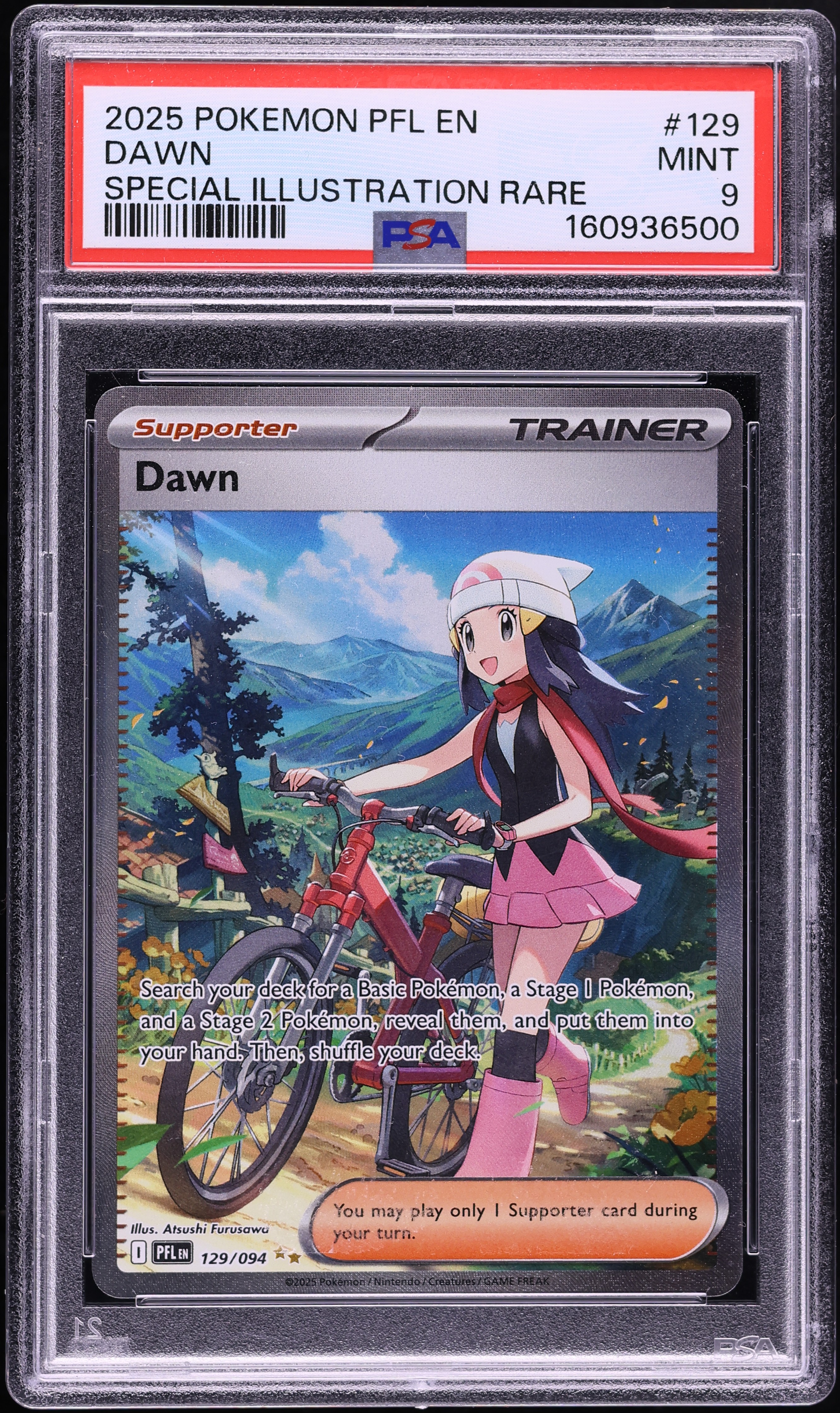 2025 Pokemon Mega Evolution Phantasmal Flames SIR Dawn #129 PSA 9 MINT