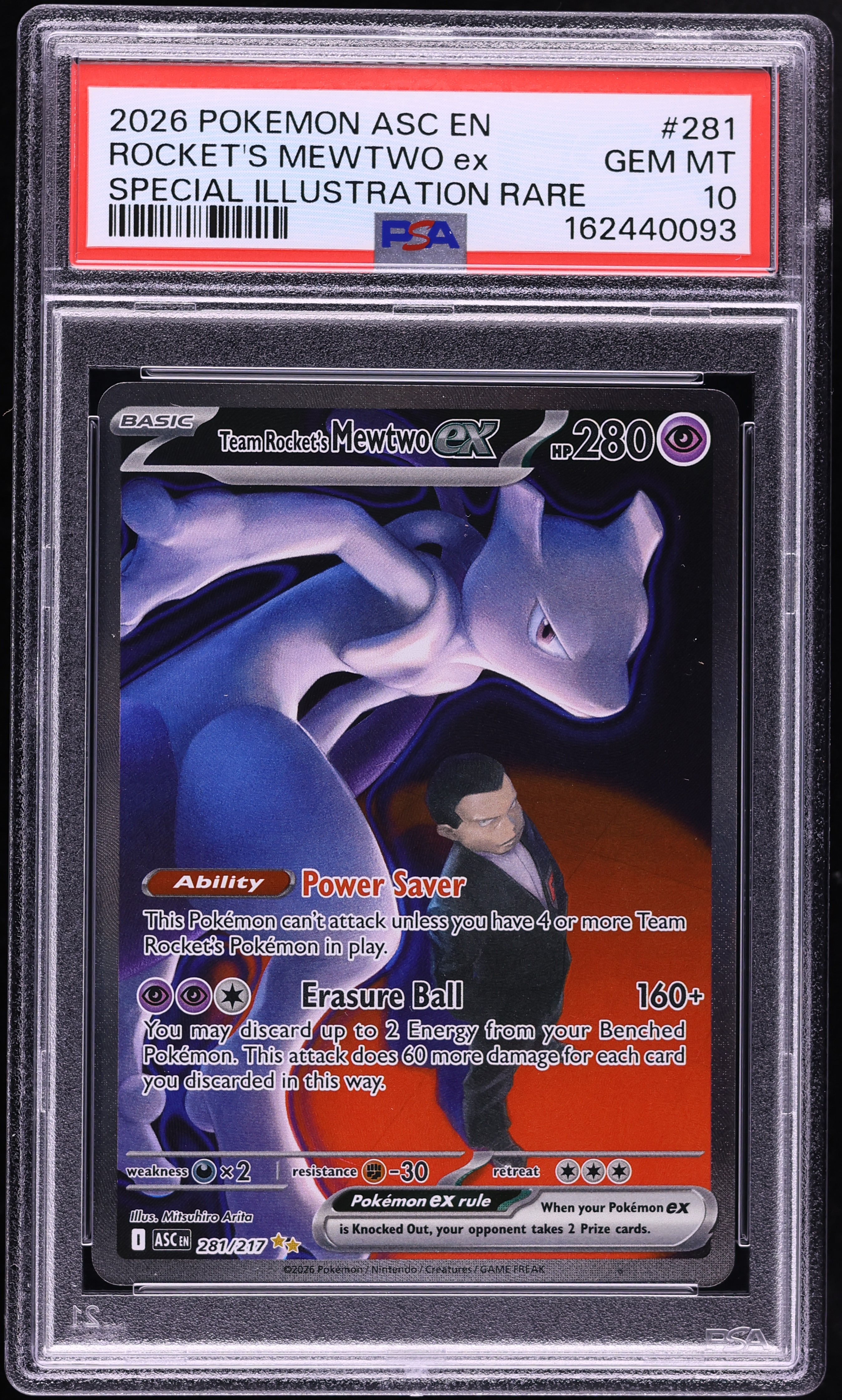 2026 Pokemon Mega Evolution Ascended Heroes SIR Team Rocket's Mewtwo ex #281 PSA 10 GEM MINT