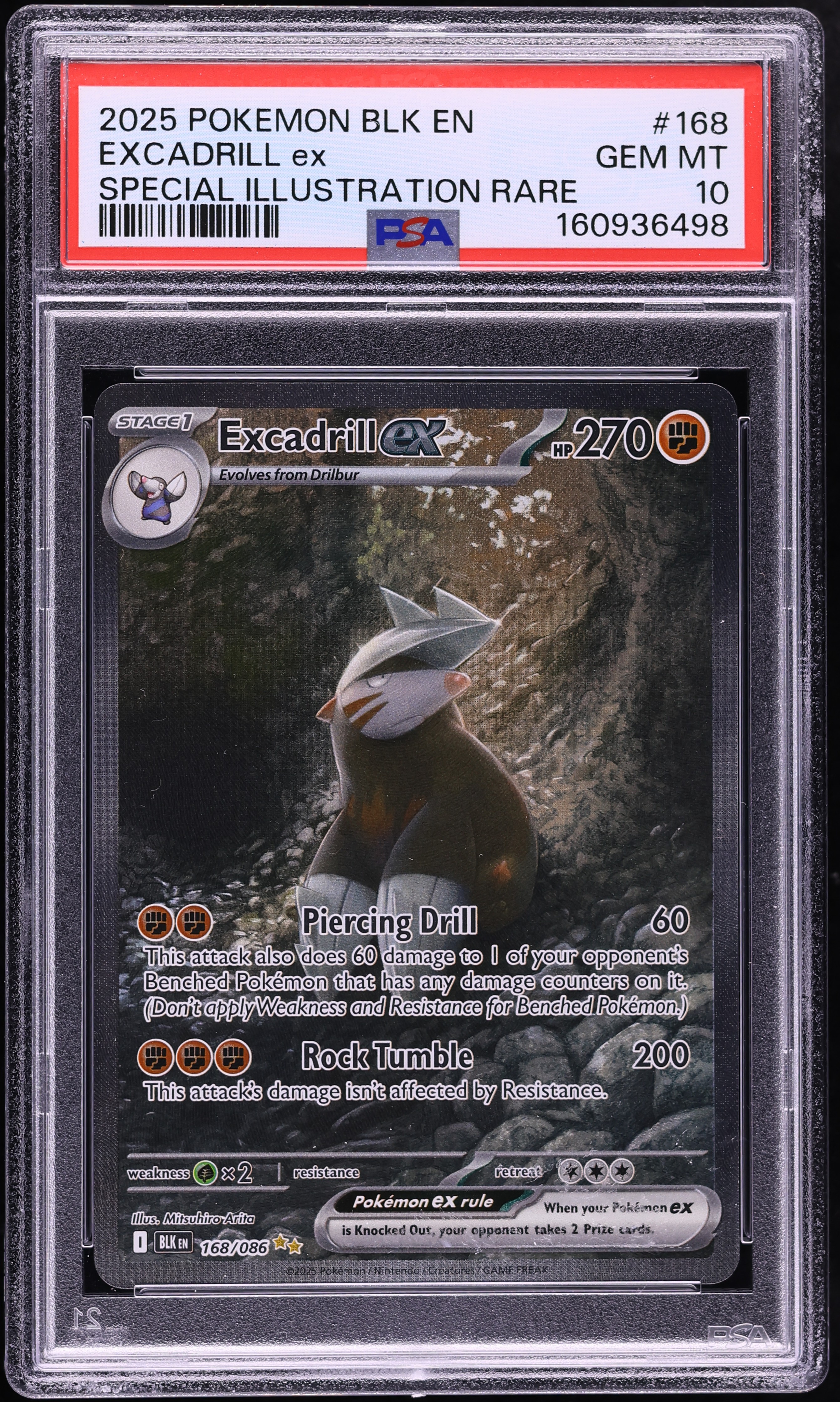 2025 Pokemon Scarlet & Violet Black Bolt SIR Excadrill ex #168 PSA 10 GEM MINT