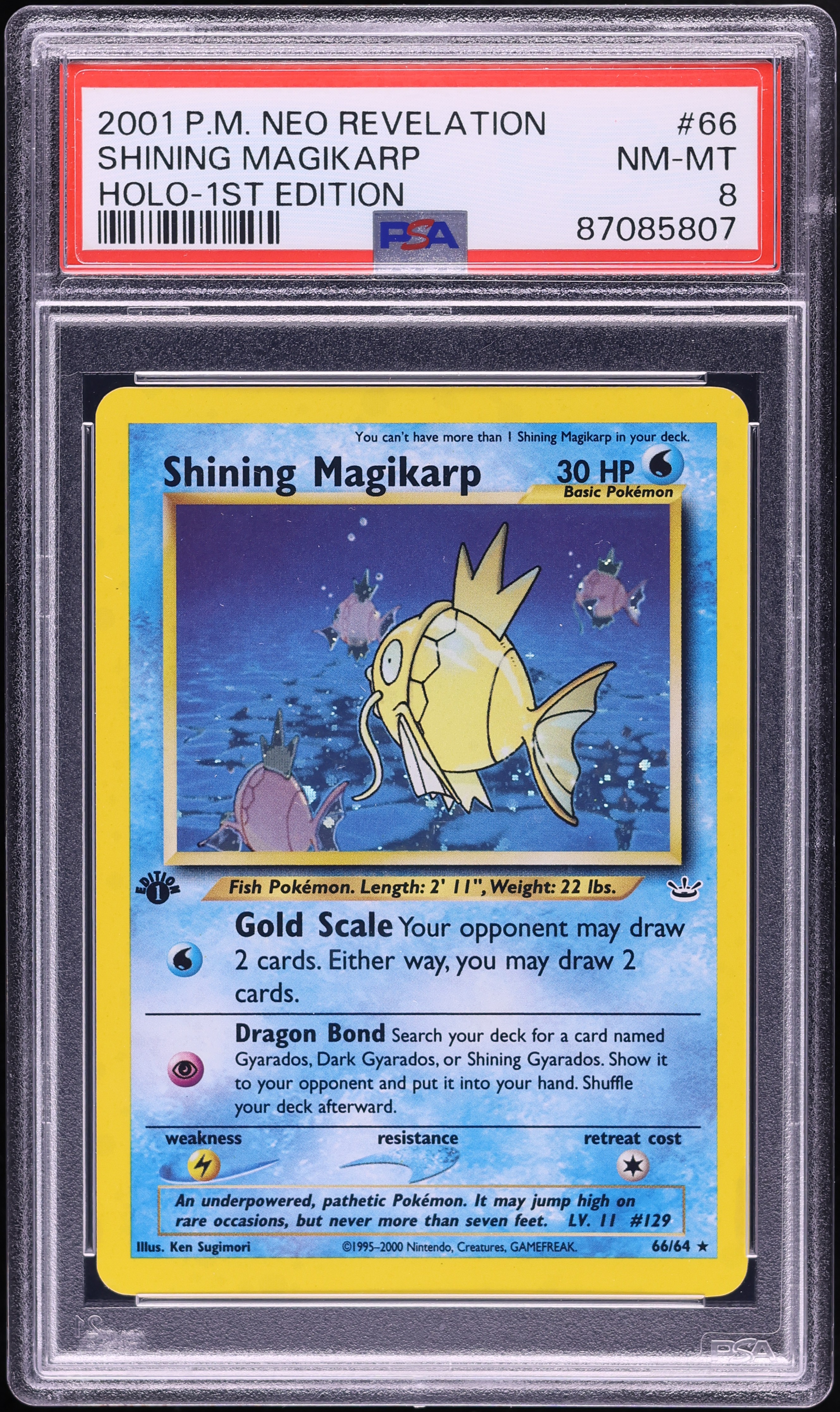 2001 Pokemon Neo Revelation 1st Edition Holo Shining Magikarp #66 PSA 8 NM-MT