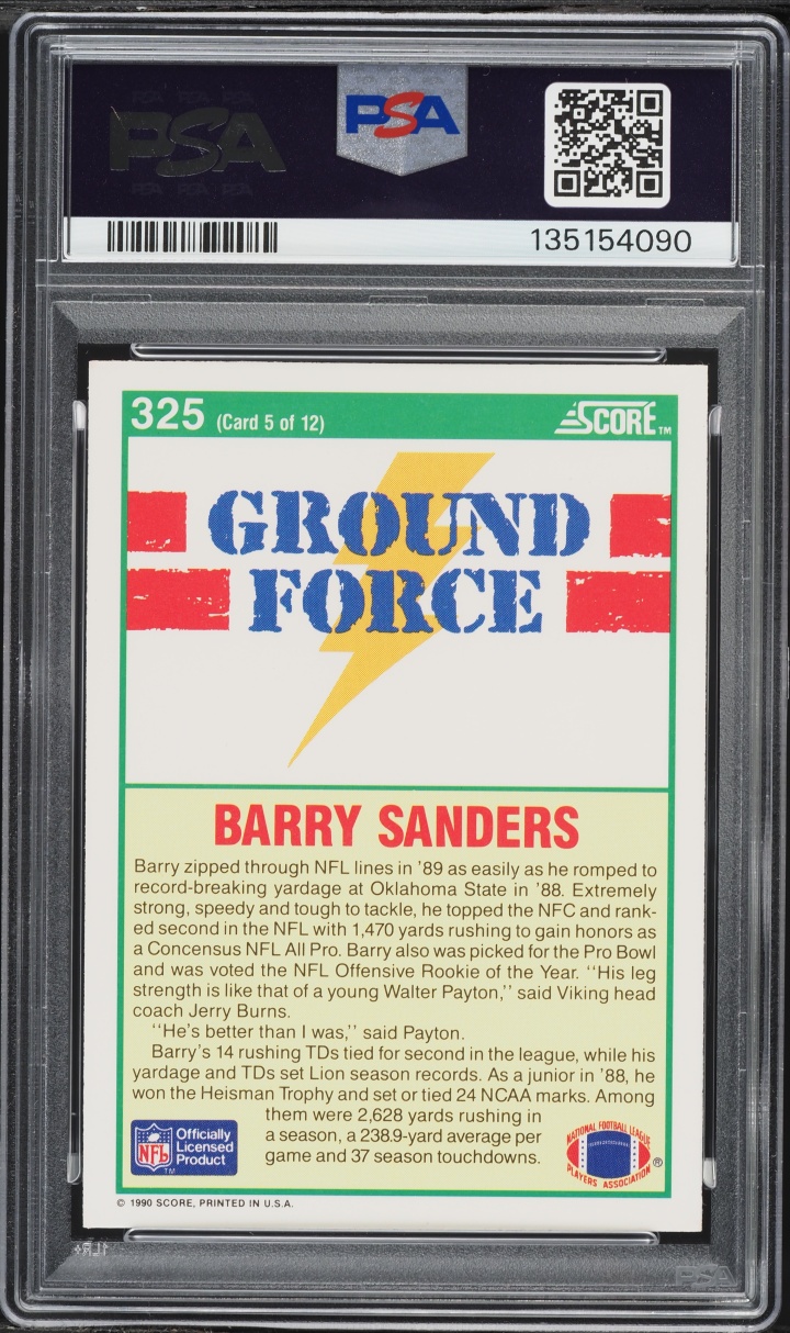 1990 Score Football Barry Sanders #325 PSA 8 NM-MT