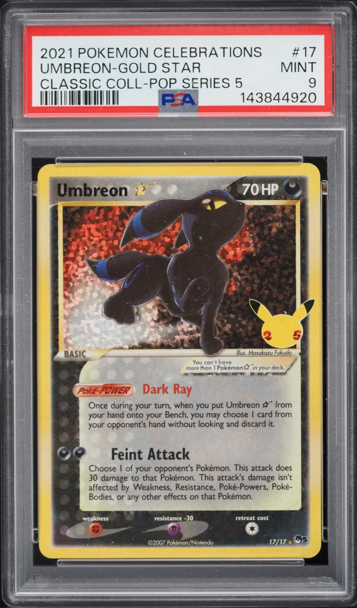 2021 Pokemon Sword & Shield Celebrations Classic Holo Umbreon Gold Star #17 PSA 9 MINT