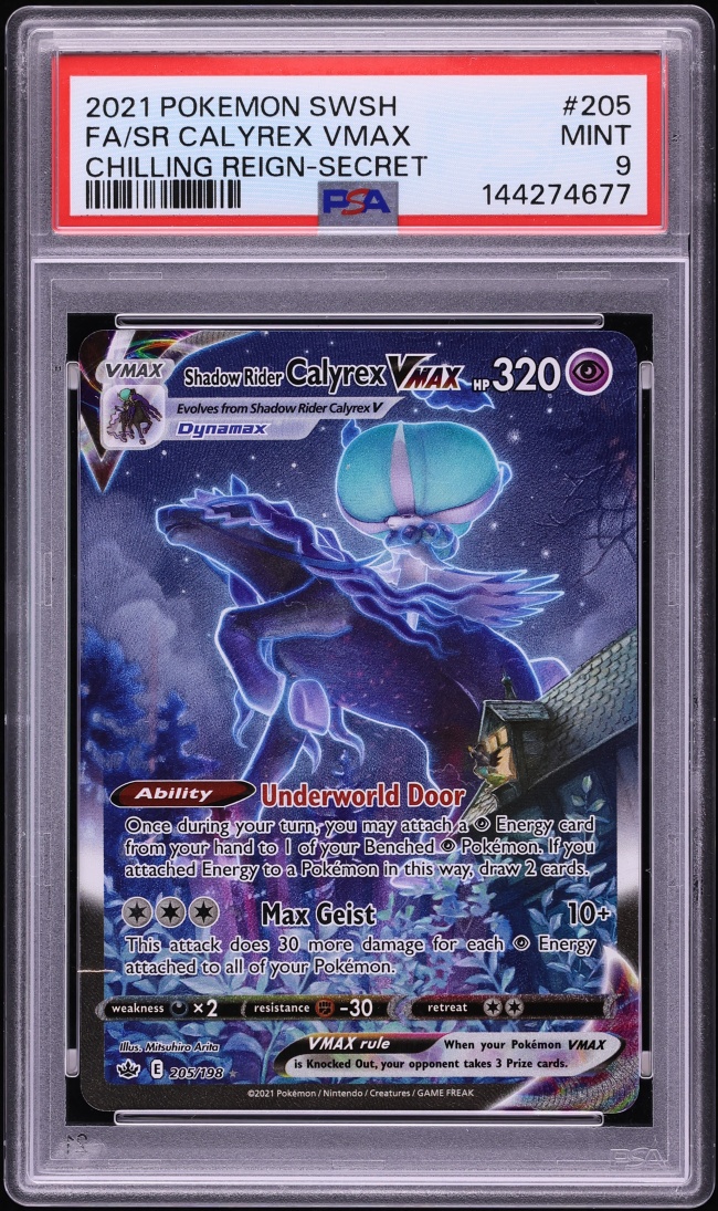 2021 Pokemon Sword & Shield Chilling Reign Full Art Shadow Rider Calyrex VMAX #205 PSA 9 MINT