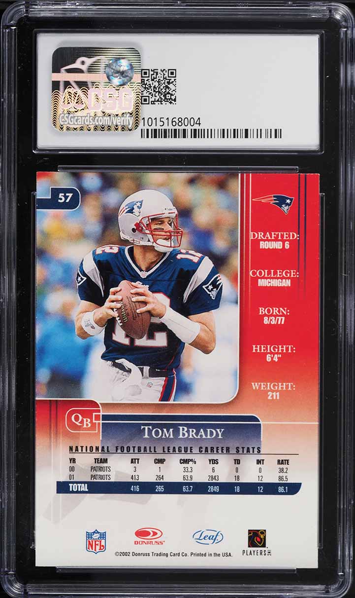2002 Leaf Rookies & Stars Tom Brady #57 CSG 9 MINT