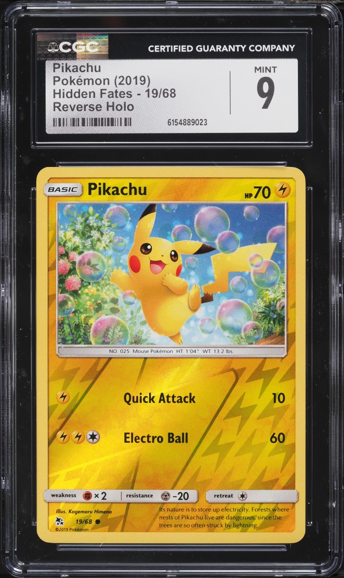 2019 Pokemon Sun & Moon Hidden Fates Reverse Holo Pikachu #19 CGC 9 MINT