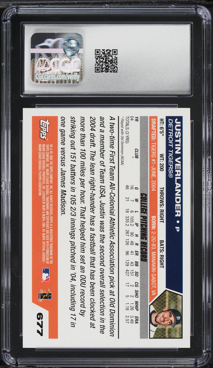 2005 Topps Justin Verlander ROOKIE #677 CGC 9 MINT