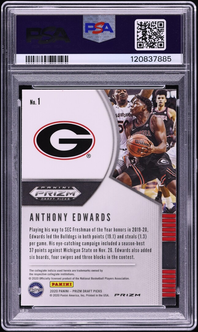 2020 Panini Prizm Draft Red White Blue Anthony Edwards ROOKIE #1 PSA 9 MINT