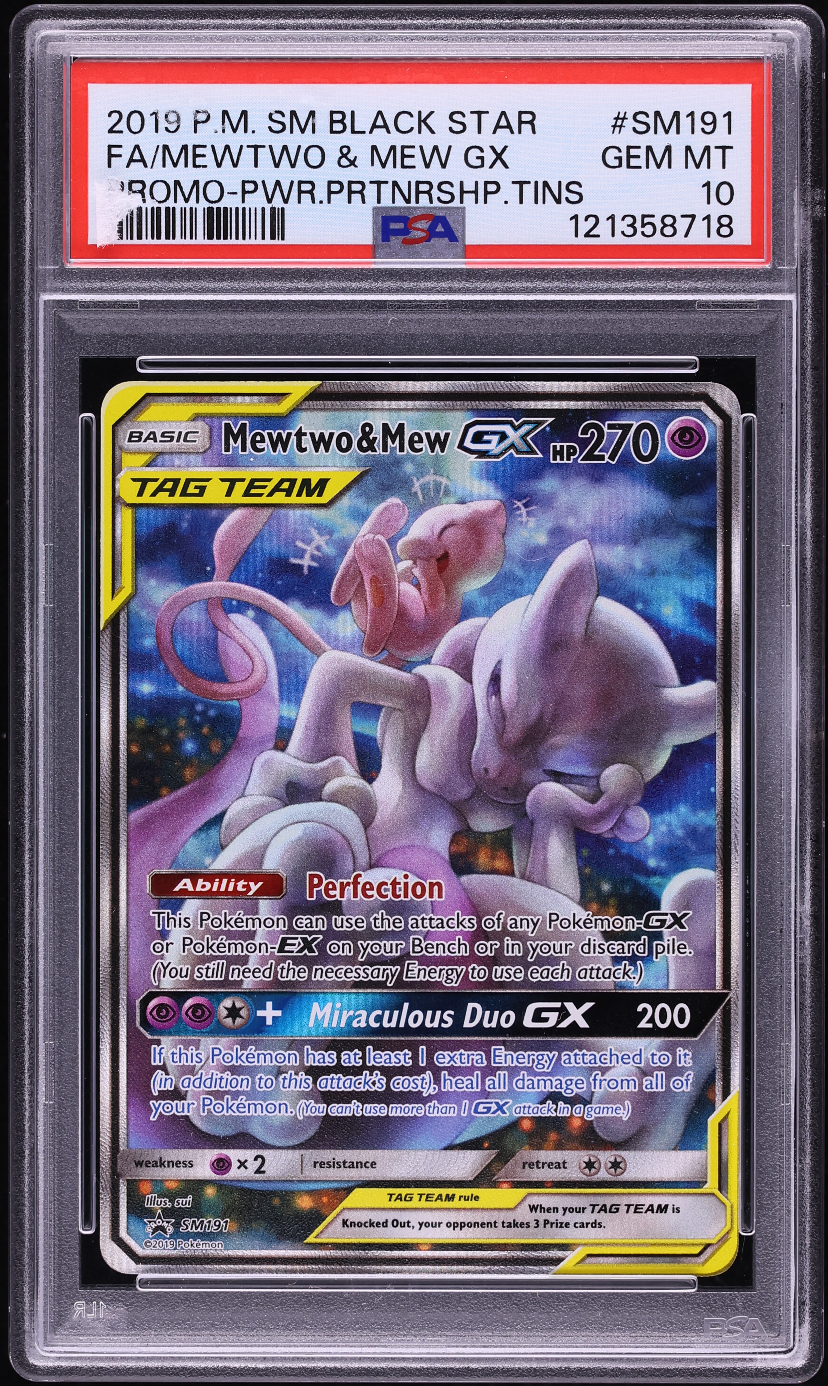 2019 Pokemon Sun & Moon Promo Power Partnership Tins Mewtwo & Mew Gx #SM191 PSA 10 GEM MINT