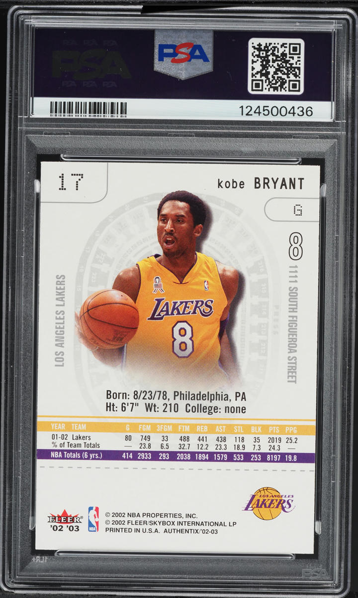 2002 Fleer Authentix Kobe Bryant #17 PSA 10 GEM MINT
