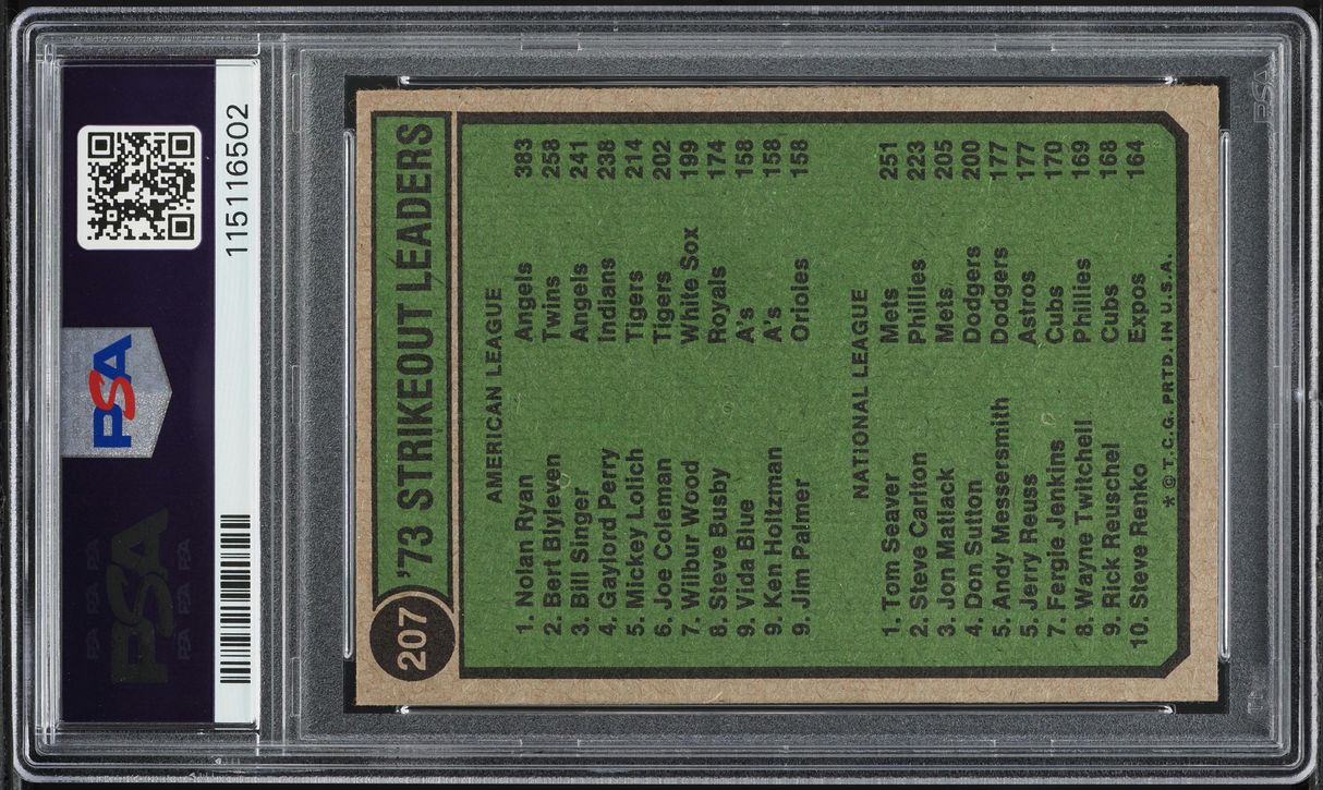 1974 Topps Nolan Ryan & Tom Seaver STRIKEOUT LEADERS #207 PSA 3 VG