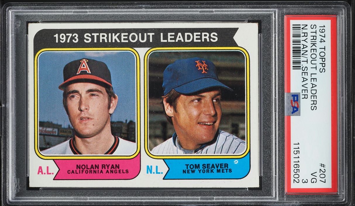 1974 Topps Nolan Ryan & Tom Seaver STRIKEOUT LEADERS #207 PSA 3 VG