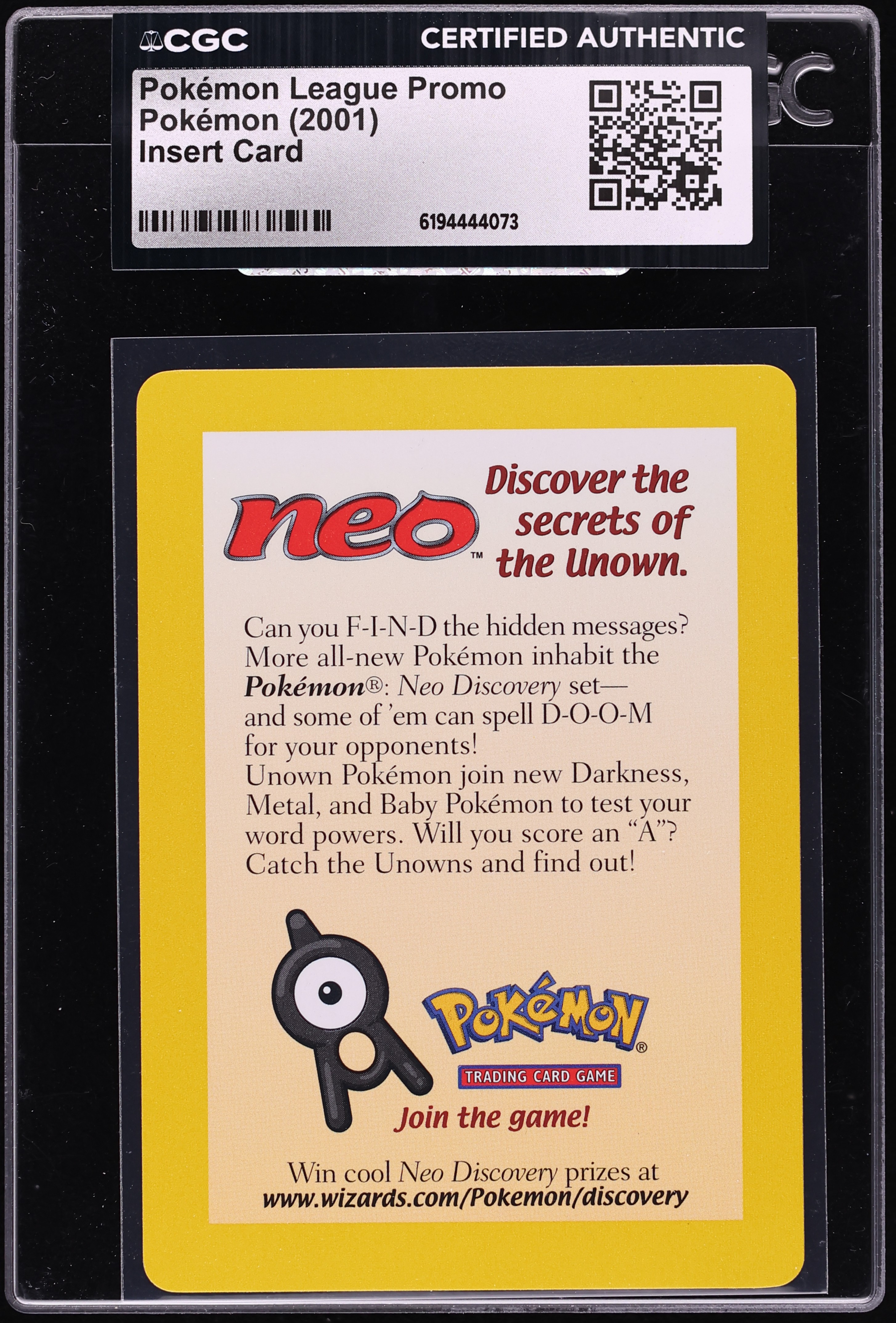 2001 Pokemon League Promo Insert Card CGC AUTH