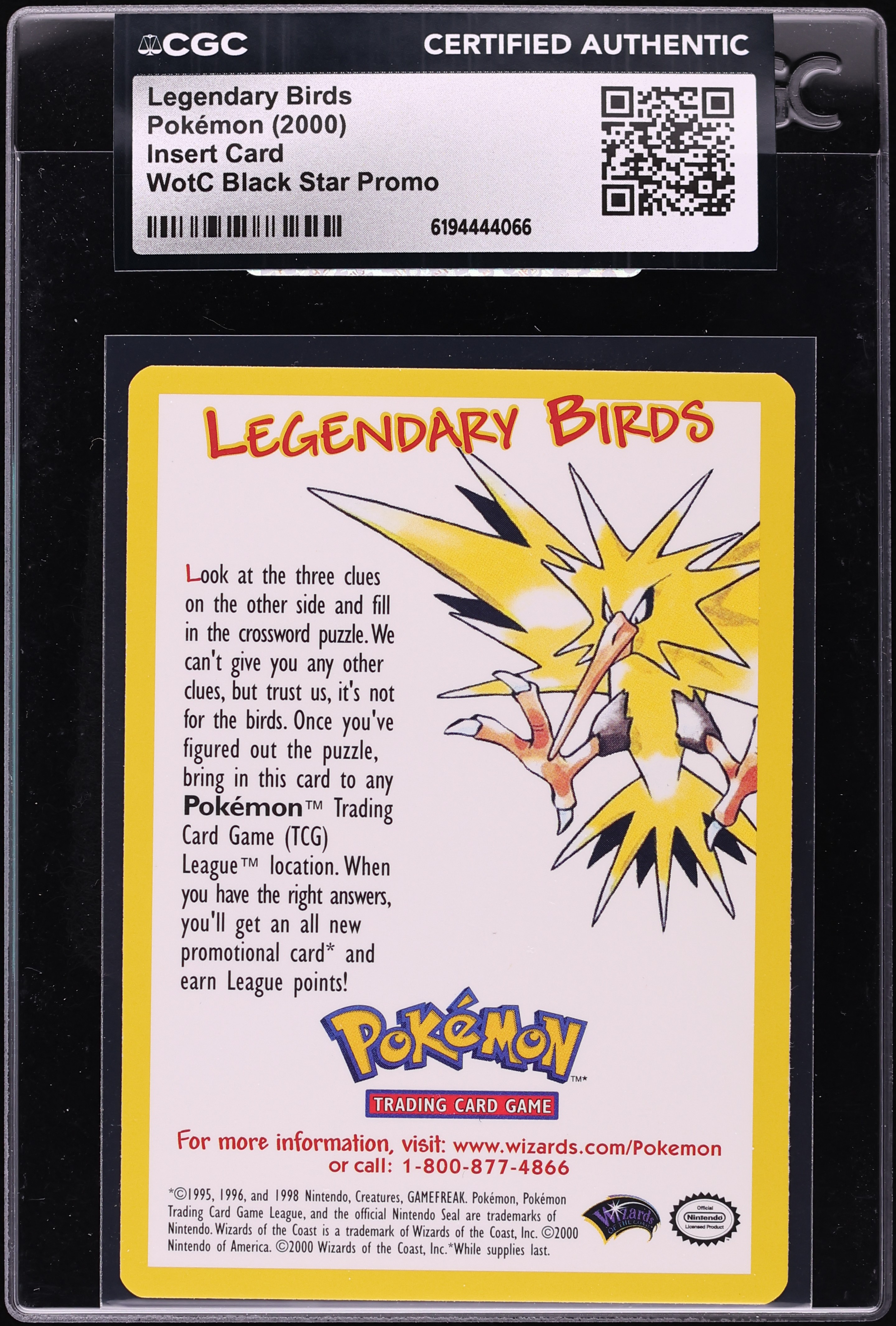 2000 Pokemon Black Star Promo Insert Card Legendary Birds CGC AUTH