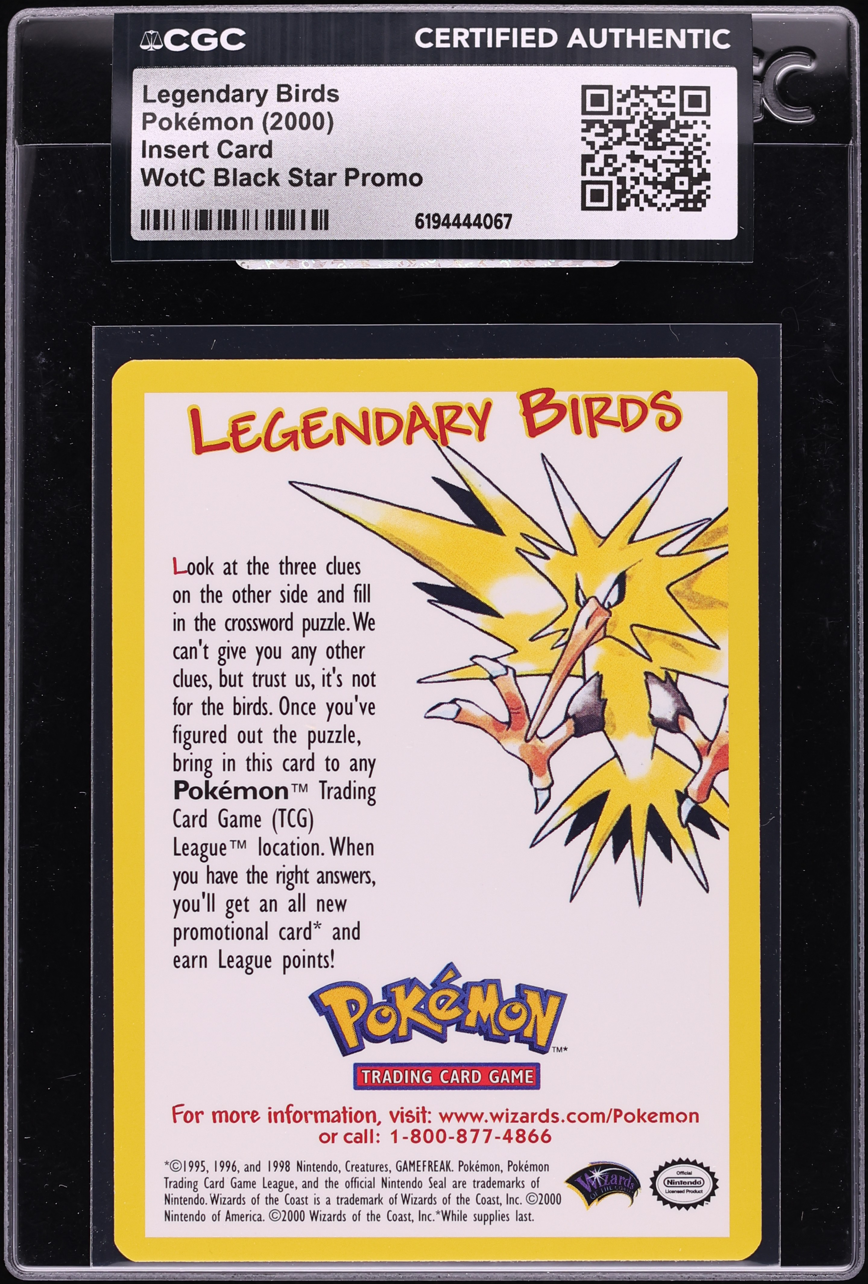 2000 Pokemon Black Star Promo Insert Card Legendary Birds CGC AUTH