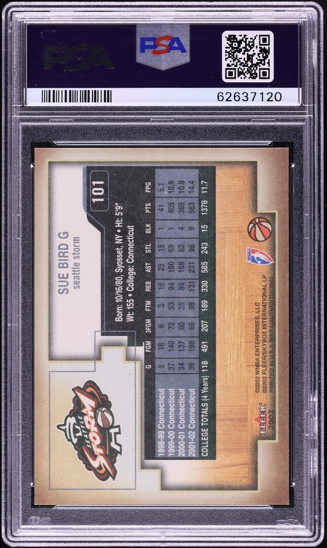 2002 Fleer Authentix WNBA Sue Bird ROOKIE /2002 #101 PSA 10 GEM MINT